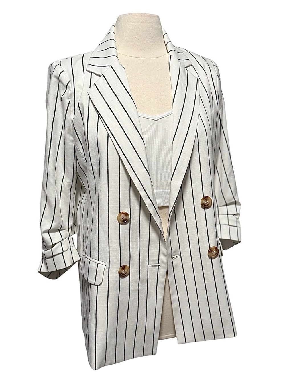 Skies Are Blue Black & White Pinstripe Long Length Sports Blazer Size Small NWOT